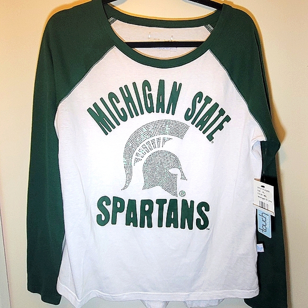 Green and White JUNIORS XL Michigan State Spartans  Embellished Tee-Shirt